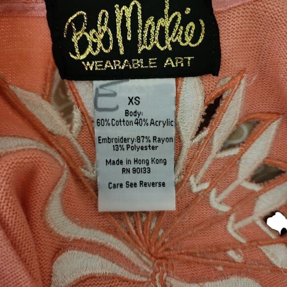 Bob Mackie Wearable Art Cardigan Sweater Fan Ribbon Cutout Women Size XS Pink - Picture 4 of 5